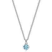 New Bling 9NB-1187 Zilveren Ketting met Zirkonia Hangertje 5mm - Blauw - Ankerschakel - 1,6mm - 40+5cm - Rhodium - Zilver