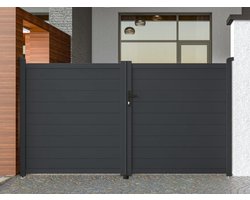 Vente-unique Draaipoort van aluminium antraciet - L 305 x H 165 cm - NAZARIO