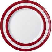 Cornishware Red - lunchbord - ⌀ 24.5cm - rood wit gestreept bord - klein dinerbord