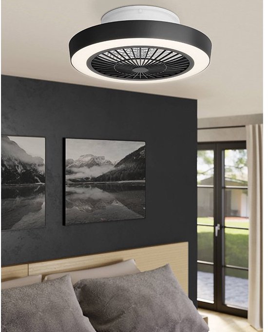 gekruld nog een keer bevestig alstublieft Sazan Plafond ventilator LED d:55 cm zwart/wit - Modern - Eglo | bol.com