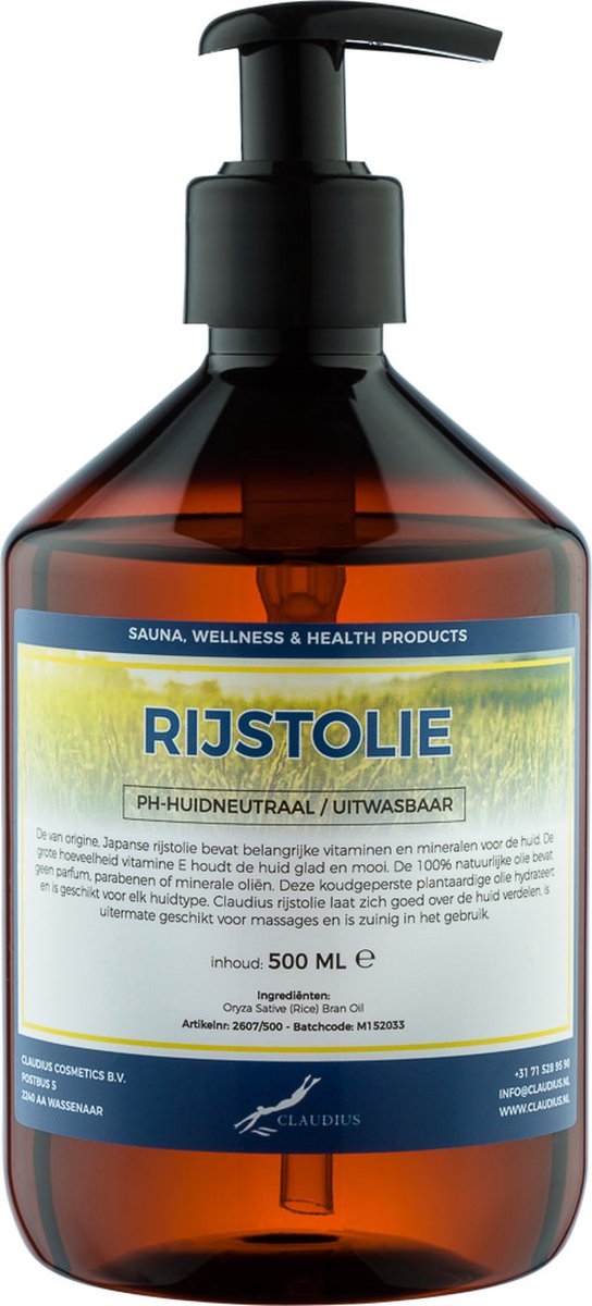 Goedkoopste Rijstolie 500 ml met pomp - 100 natuurlijk en koud geperst - goed voor huid, haar en lichaam