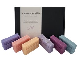 Savon de Marseille cadeau zeep set Lavendel, Rose, Jasmin, Lavandel scrub, Patchouli, Marine 6x125 gr. - moederdag - giftset - zeepcadeau