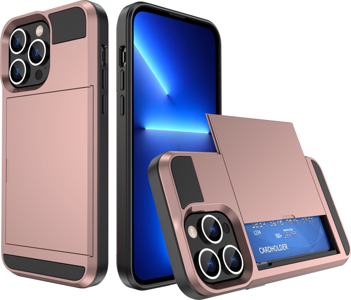 Backcover geschikt voor Apple iPhone 14 - Roze - Hard PC - Pasjeshouder - Cardholder