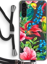 Case Company® - Hoesje met koord geschikt voor Samsung Galaxy A04s hoesje met Koord - Papegaaien - Telefoonhoesje met Zwart Koord - Bescherming aan alle Kanten en Over de Schermrand