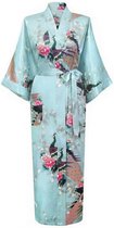 Kimono KIMU® satin bleu clair - taille XL- XXL - robe de chambre yukata robe de chambre peignoir - en dessous du genou