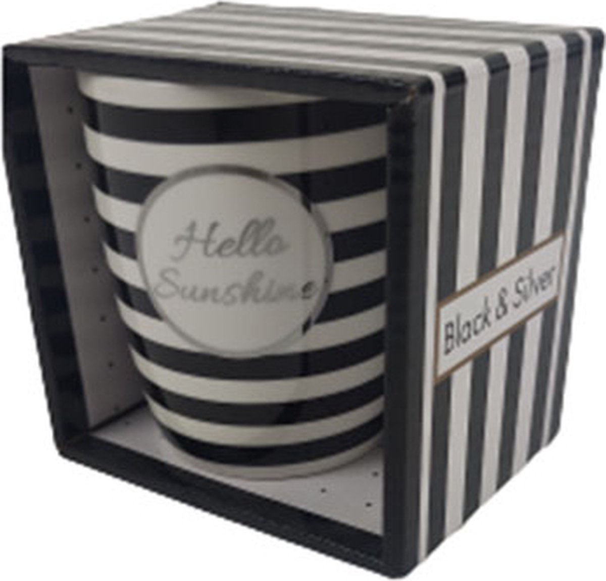 Mok met tekst "Hello Sunshine" - Zwart / Wit - Keramiek - Geschenkverpakking - Cadeau