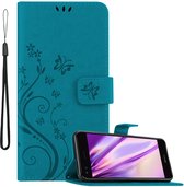 Cadorabo Hoesje geschikt voor Huawei Y6 PRO 2017 in BLOEMEN BLAUW - Beschermhoes in bloemmotief met magnetische sluiting, standfunctie en kaartsleuven Book Case Cover Etui