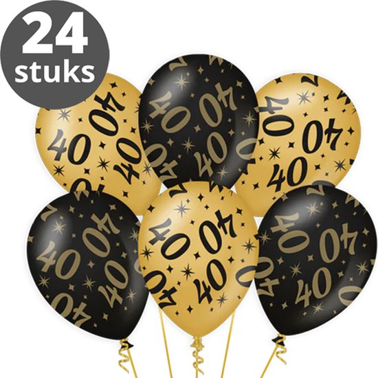 Ballonnen Goud Zwart (24 stuks) - Zwart goud ballonnen pakket - Versiering zwart goud - Metallic ballonnen Black & Gold - Balonnen goud & zwart - Verjaardag versiering 40 Jaar - 24 stuks