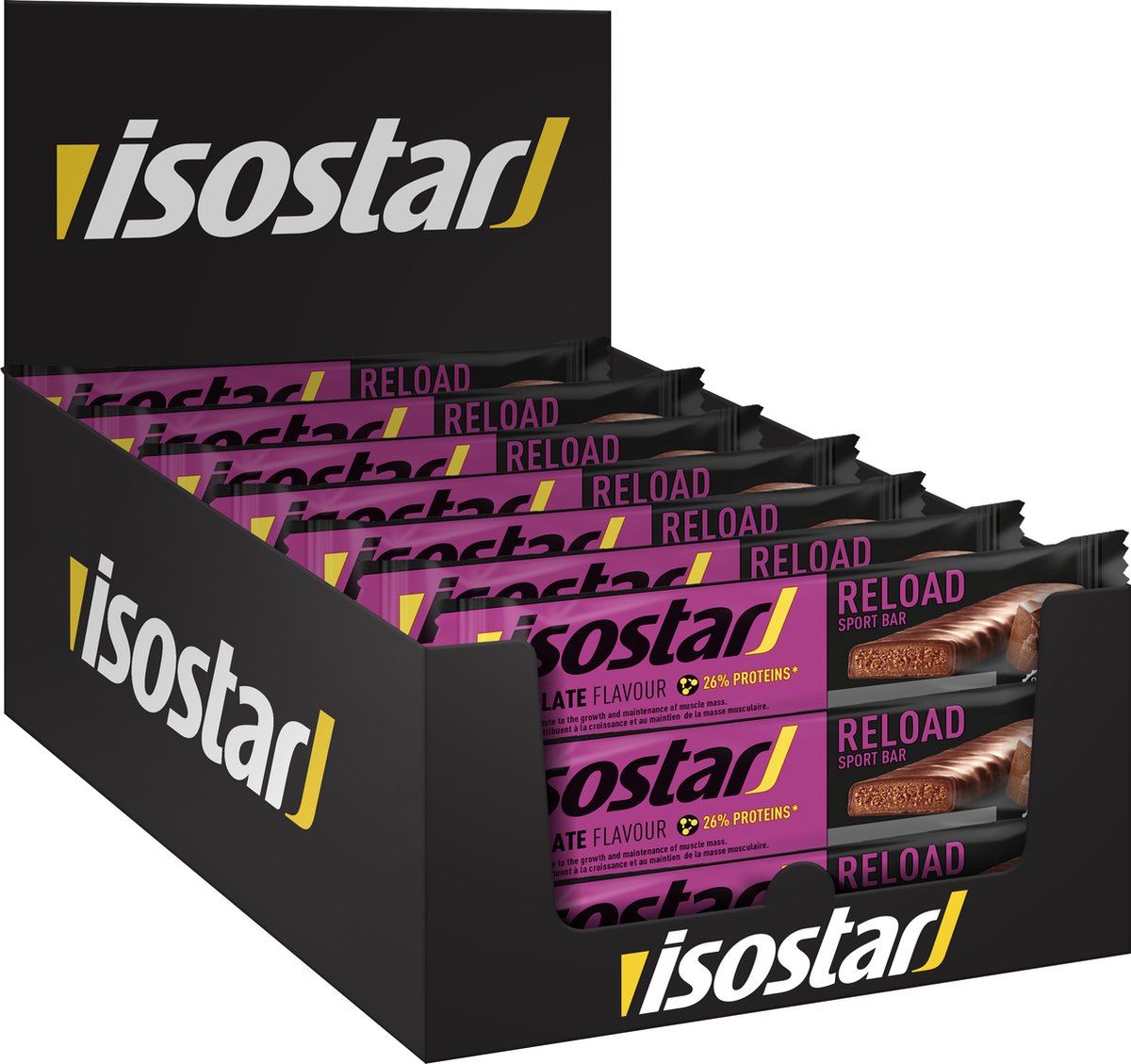 Goedkoopste Isostar High Protein - Reload Sport Bar - Eiwitten & Koolhydraatreep - Chocolade - 30 x 40 gr