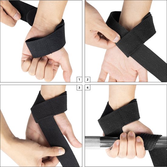 hustle Zwarte Lifting Straps en Wrist Wraps Bundel/Set Lifting