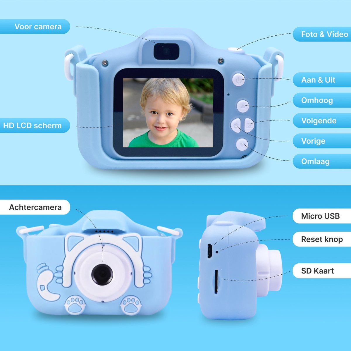 KinderCamera - Digitale Camera, Direct Afdrukbare Camera 1080P, 2.4 Inch Scherm, Video Camera Fotocamera met 32GB Geheugenkaart, 3 Rollen Fotopapier, 5 Verfstiften, Cadeau voor Kinderen 3-12 Jaar