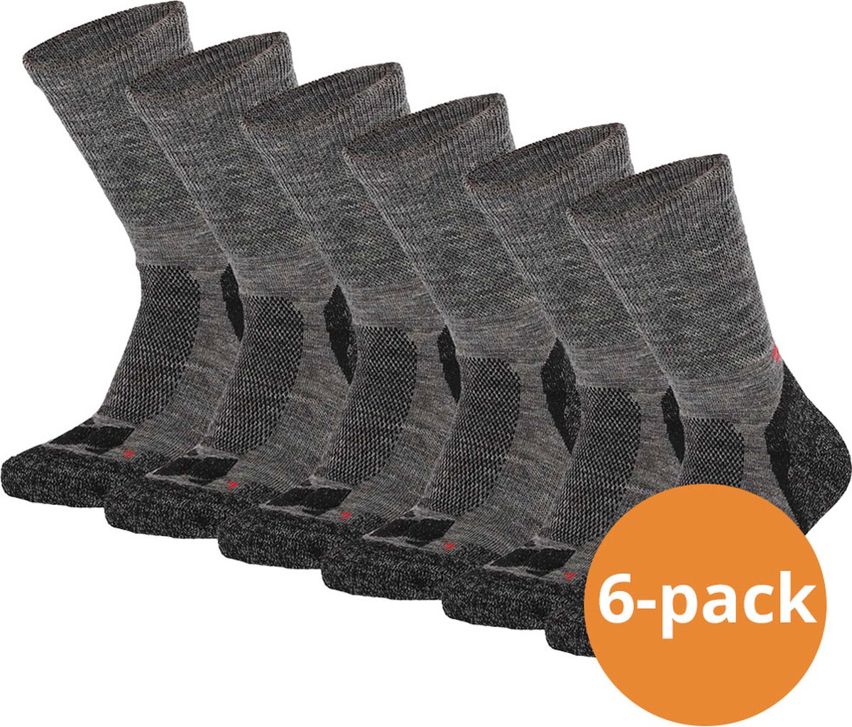 Xtreme Hiking Sokken Wol 6 paar Extra Warm Anatomisch Gevormd Voetbed Multi Antraciet