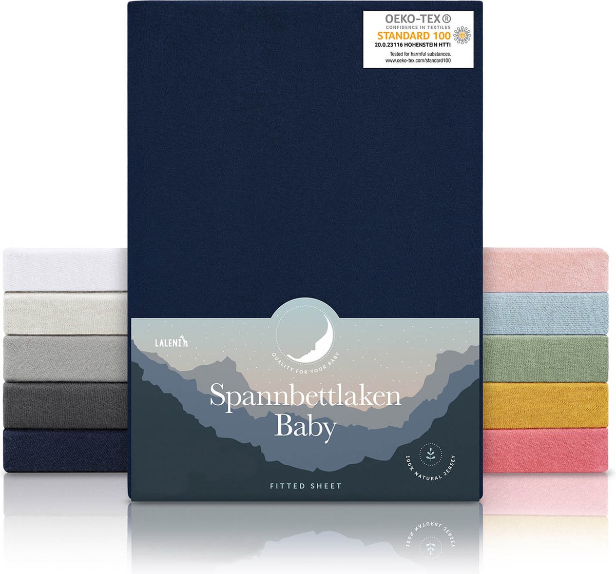 Laleni Jersey Baby/Kind Hoeslaken - Actief Ademend - Oeko-Tex Certificeerd - Babybed, Wieg, Kinderbed 40 x 90 x 10cm, donker oceaanblauw