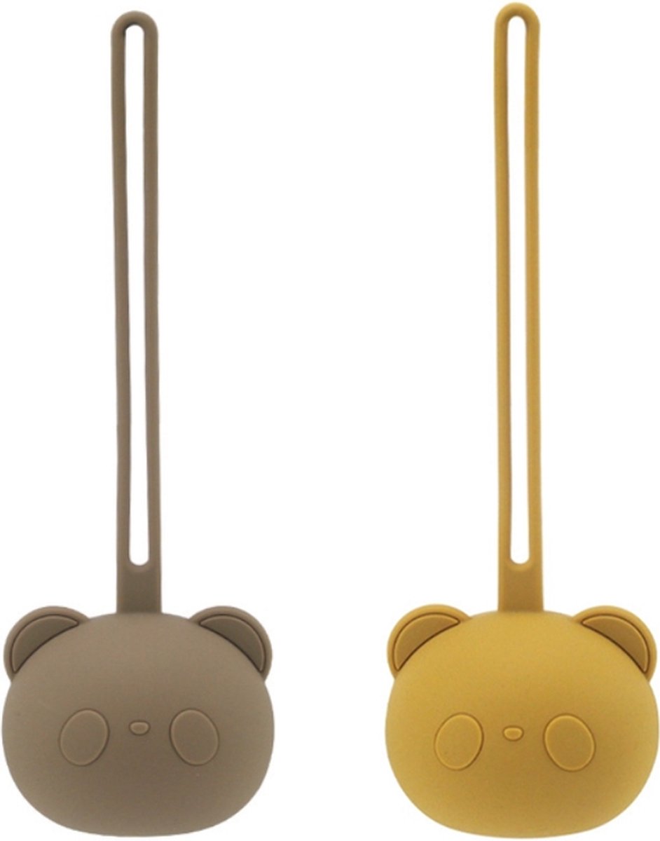 Goedkoopste Bo & Mila - 2 Stuks Siliconen Speenhouders - Lever / Mosterd - Baby - Pandabeer