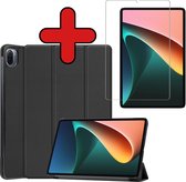Hoes Geschikt voor Xiaomi Pad 5 Hoes Book Case Hoesje Trifold Cover Met Screenprotector - Hoesje Geschikt voor Xiaomi Mi Pad 5 Hoesje Bookcase - Zwart