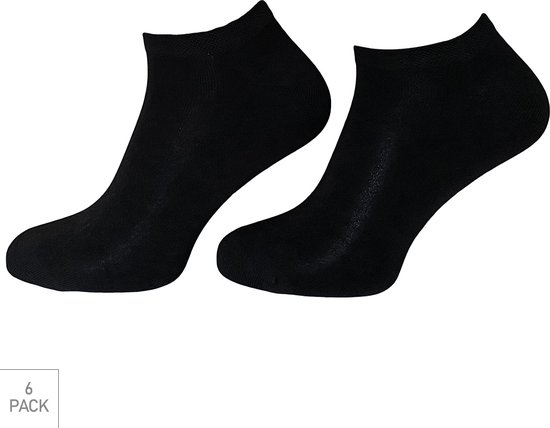 Bamboe Sneaker Sokken Met Badstof Voetbed 6-Pack - Zwart - Maat 40-46 - Comfy Lage Bamboe Sokken Voor Frisse Droge Voeten - Dames / Heren