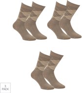Boru Bamboo - 3-Pack - Geruite Sokken - Bamboe - Hypoallergeen - Heren / Dames - beige - 43-45 - 2325