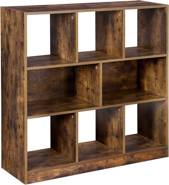 Boekenkast, vakkenkast industrieel, vitrine voor woonkamer, Boekenrek slaapkamer, kinderkamer en kantoor, 97,5 x 100 x 30 cm (L x B x H), vintage, donkerbruine