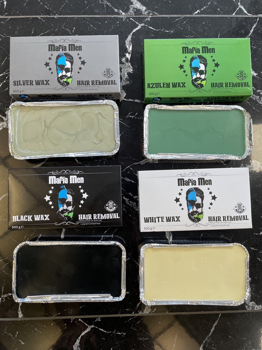4 Pack- Ontharing wax Mafia Men Black-White-Silver-Azulen Mask Wax Professioneel Harsblock 2000 ml-kg