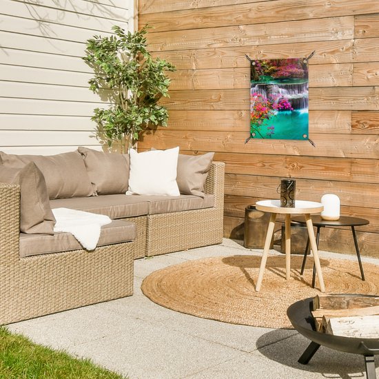 Décoration de Jardin Cascade - Soleil - Arbres - Arc-en-ciel - 30x40 cm - Toile de jardin - Poster extérieur