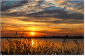 Muurdecoratie Zonsondergang - Zee - Horizon - Lucht - Planten - 180x120 cm - Tuinposter - Tuindoek - Buitenposter