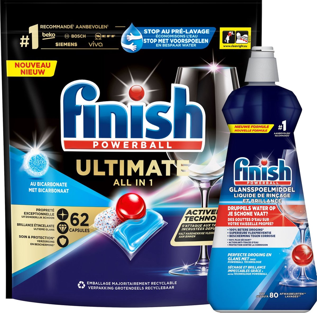 Goedkoopste Finish Ultimate Stainfighter 62 tabs & Finish Glansspoelmiddel Regular 400ml