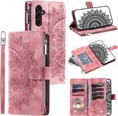 Telefoonhoesje geschikt voor Samsung Galaxy A34 - Portemonnee met rits - book-case hoesje - ruimte voor 8 pasjes - mandala roze