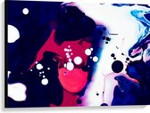 Canvas - Abstracte Roze en Witte Vlekken in Blauwe Ondergrond - 100x75 cm Foto op Canvas Schilderij (Wanddecoratie op Canvas)