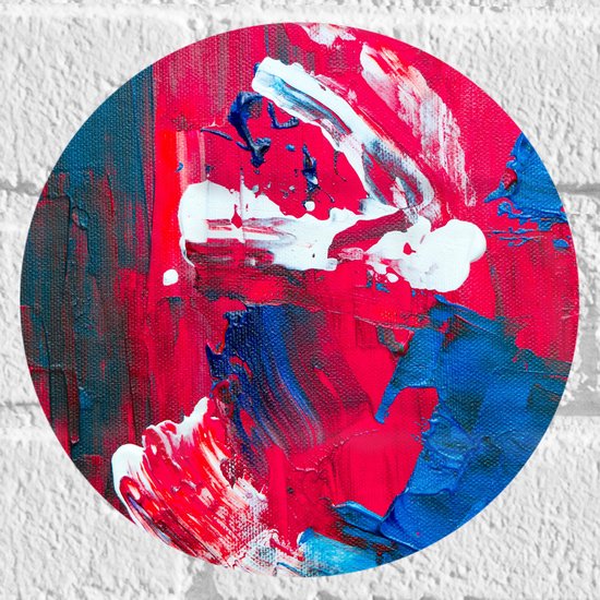 Muursticker Cirkel - Blauw met Roze en Witte Verfmix - 20x20 cm Foto op Muursticker