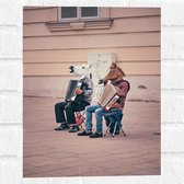 Muursticker - Twee Personen met Paarden Maskers Spelend op Accordeon - 30x40 cm Foto op Muursticker