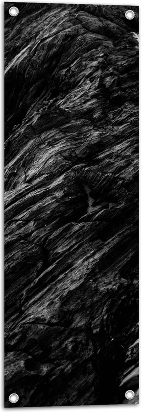 Tuinposter – Donkere Stenen Rotsen van Bergen - 30x90 cm Foto op Tuinposter (wanddecoratie voor buiten en binnen)