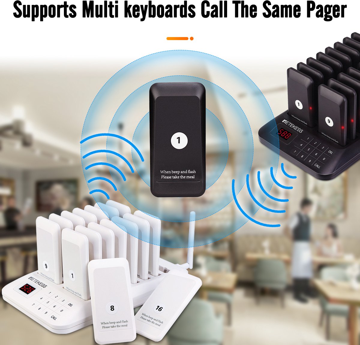 Retekess TD186 Pager System - 30 Pagers, 600m Reichweite, 64 Alarmmodi, Für Restaurants & Imbisse