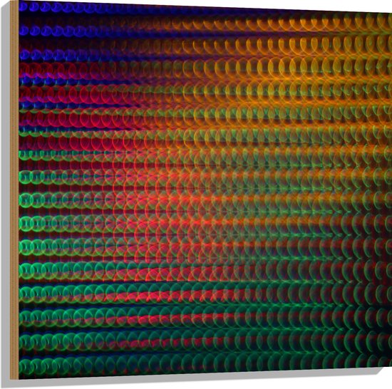 Hout - Bolletjes Patroon van Blauw, Rood, Geel en Groen - 80x80 cm - 9 mm dik - Foto op Hout (Met Ophangsysteem)