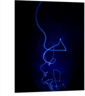 Dibond - Blauwe Lichtstrepen tegen Zwarte Achtergrond (Niet Lichtgevend) - 75x100 cm Foto op Aluminium (Wanddecoratie van metaal)