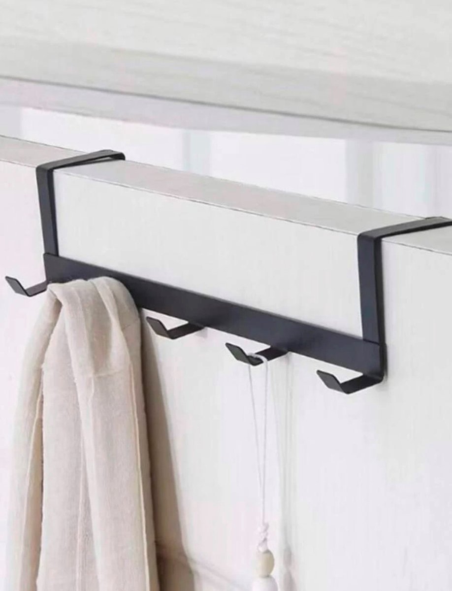 SMIBUY Kapstokken met Plank Wandmontage, 74 cm Hal Kapstok voor Muur, Bamboe Hangende Plank met 5 Dubbele Metalen Haken voor Badkamer, Slaapkamer, Keuken, Woonkamer, Mudroom (Zwart