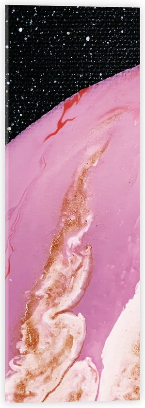 Acrylglas - De Aarde in en Roze Kleur bij Sterrenhemel - 20x60 cm Foto op Acrylglas (Wanddecoratie op Acrylaat)