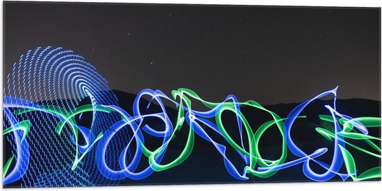 Vlag - Abstracte Neon Cirkels in Landschap - 100x50 cm Foto op Polyester Vlag