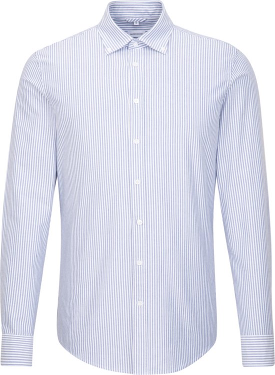 Seidensticker shaped fit overhemd - Oxford - blauw gestreept - Strijkvriendelijk - Boordmaat: 45