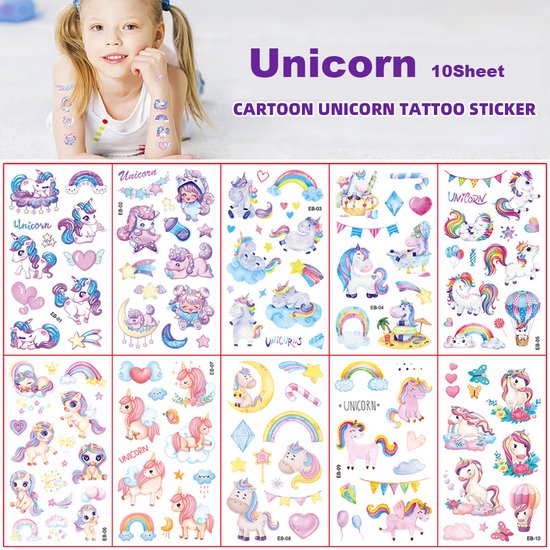10 Sheets Unicorn childrens waterproof temporary tattoo childrens  temporary tattoo toys The tattoo on the girls face Unicorn Party Favors  Supplies Kids Temporary Tattoos Unicorn Toy  Amazonin Beauty