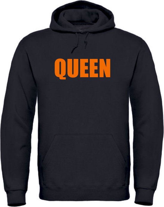 Koningsdag hoodie zwart XL - QUEEN - soBAD. | Oranje hoodie dames | Oranje hoodie heren | Sweaters oranje | Koningsdag