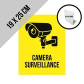 Pictogram/ bord alu di-bond | "Camera surveillance" | 19 x 25 cm | CCTV | Beveiliging | Camerabewaking | Videobewaking | Diefstal verhinderen | Preventie | Opvallend | Geel | 3 mm | Engels | Engelstalig | 1 stuk