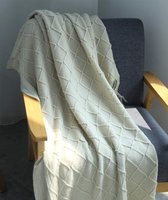 Woondeken, zacht gebreide wollen deken, kwastjes, knuffeldeken, sofadeken, slaapdeken, deken, deken, beige, 125 x 210 cm
