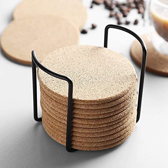 Onderzetter van kurk, ronde retro onderzetters, set van 20 onderzetters, hout, kurkonderzetters, 10 cm, onderzetters voor dranken, grappige koffie-thee-onderzetters, natuur, geschikt voor thuis, restaurant, kantoor
