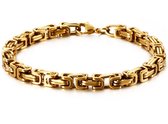 Koningsarmband Heren - Goud kleurig - 5mm - Byzantijnse stijl - Dubbele Schakels - Staal - Armband Schakelarmband - Armbanden - Cadeau voor Man - Mannen Cadeautjes