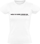 Melk is goed voor elk, maar niet Jan die plast er van Dames t-shirt | zuivel | drinken | plassen | humor | drinken | melk drinken | gezond | grap | koe |