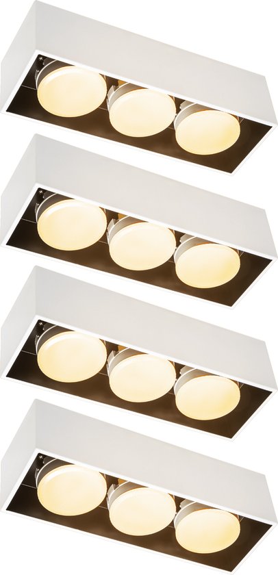 Cube Plafondlamp met 3 lichtpunten - Draaibaar licht - Staal - 30 x 8 cm - GX53 - Wit - 4PACK