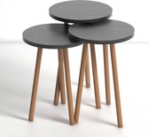 Bijzettafel Naelle set van 3 - zwart marmer design - hout - salontafel - koffietafel