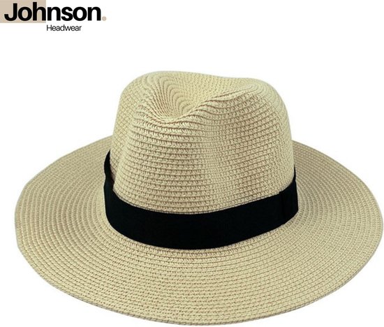 Johnson Headwear® Panama hoed heren & dames - Fedora - Zonnehoed - Strohoed - Strandhoed - Maat: 58cm verstelbaar - Kleur: Zand