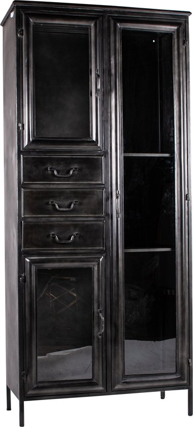 PTMD Gijs Armoire en métal noir portes vitrées