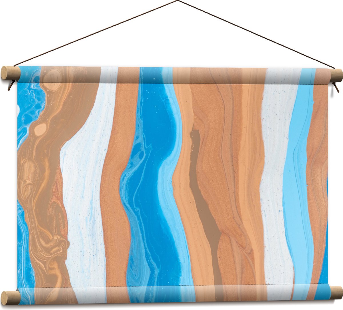 Textielposter - Abstracte Banen Verf in Blauw, Bruin en Wit - 60x40 cm Foto op Textiel